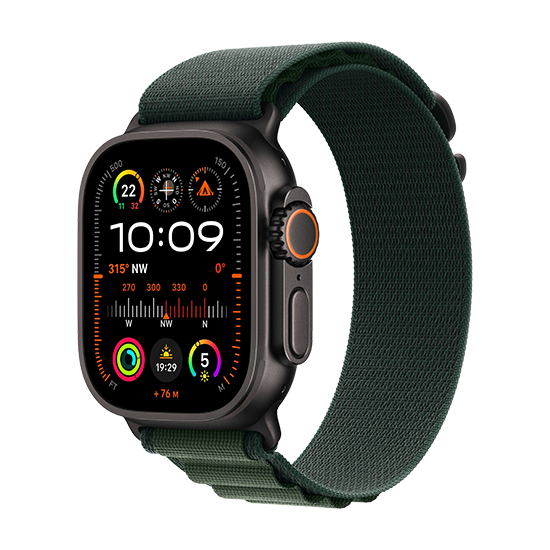 Apple Watch Ultra 2 Black LTE 49mm med Alpine Loop M - Mørkegrøn